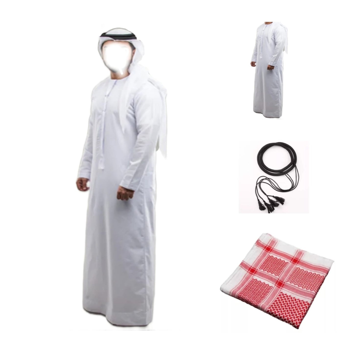 Traje Completo Árabe Islámico Incluye Thob , Keffiyeh Shemagh Y Agal (set De 3 Pzas)