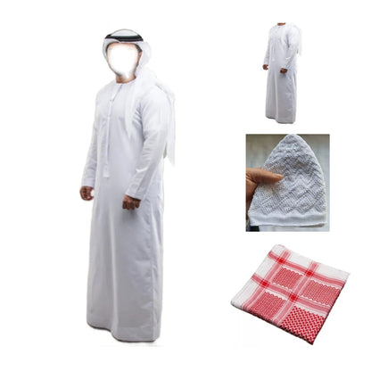 Traje Completo Árabe Islámico Incluye Thob , Keffiyeh Shemagh y Gorro (set De 2 Pzas)